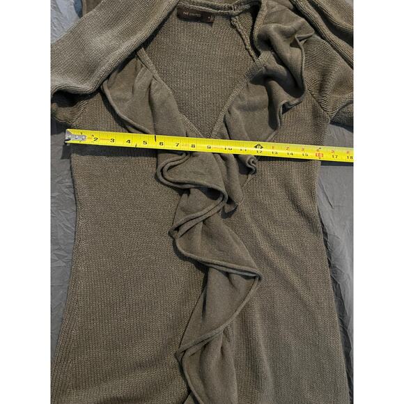 The Limited Taupe Ruffle Front Open Knit Cardigan Sweater Women’s Medium - Picture 6 of 8